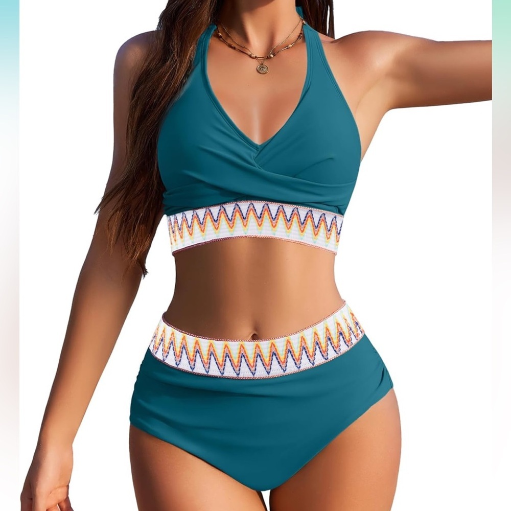Teal Halter Bikini Two Piece Set